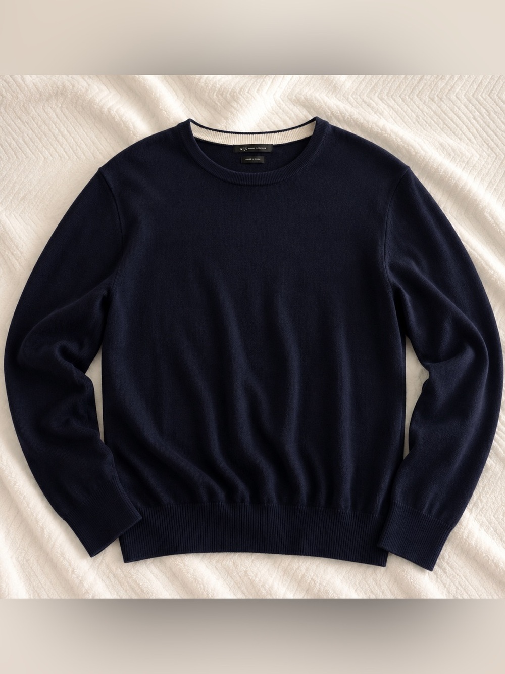 Armani Exchange Navy Crewneck Sweater - Cotton Cashmere